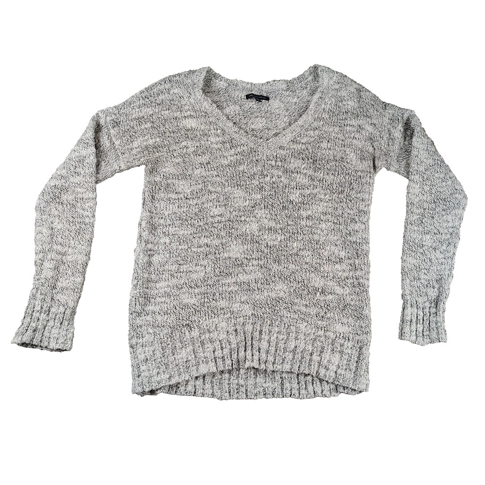 American Eagle L Sweater Womens V Neck Gray Heathered Acrylic Wool Long Sleeve‎